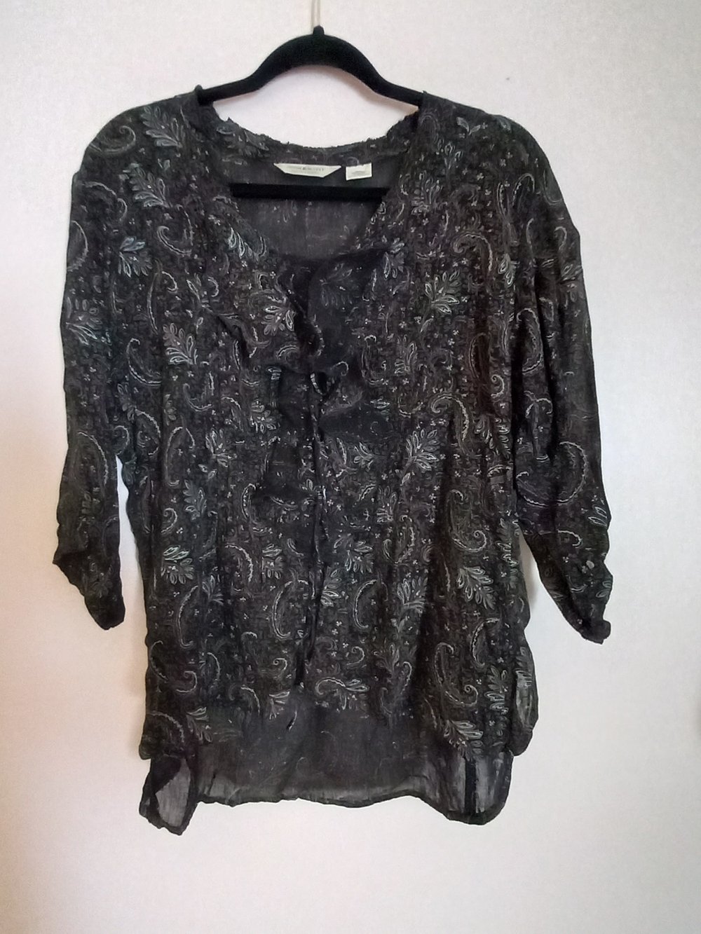 Denim & Supply Ralph Lauren Medium Black Paisley Sheer Button-Front Tunic